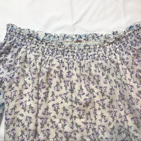Free People Rose Valley Off the Shoulder Long Fluted Sleeve Floral Crop Top - Picture 5 of 7